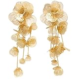 Gold Filigree Floral Dangle Earrings for Women, Gold Long Drop Statement Earrings for Vintage Wedding Jewelry
