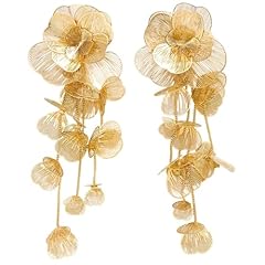 Gold Flower Long Dangle Earrings