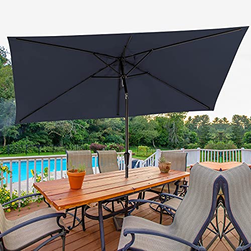 Bumblr Rectangular Patio Umbrella 6.5x10ft Outdoor Market Table umbrella with Push Button Tilt&Crank Wind Resistant UV Protected Sun Shade for Garden Lawn Deck Backyard Pool, Navy