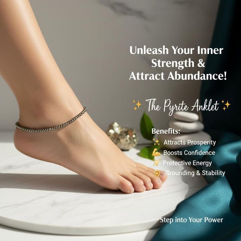 Image of Arihant Gems & Jewels Original Raw Pyrite Anklet for Men & Women | Money Magnet for Wealth, Success & Prosperity | Adjustable Crystal Healing Anklet for Good Luck, Positive Energy & Financial Growth.