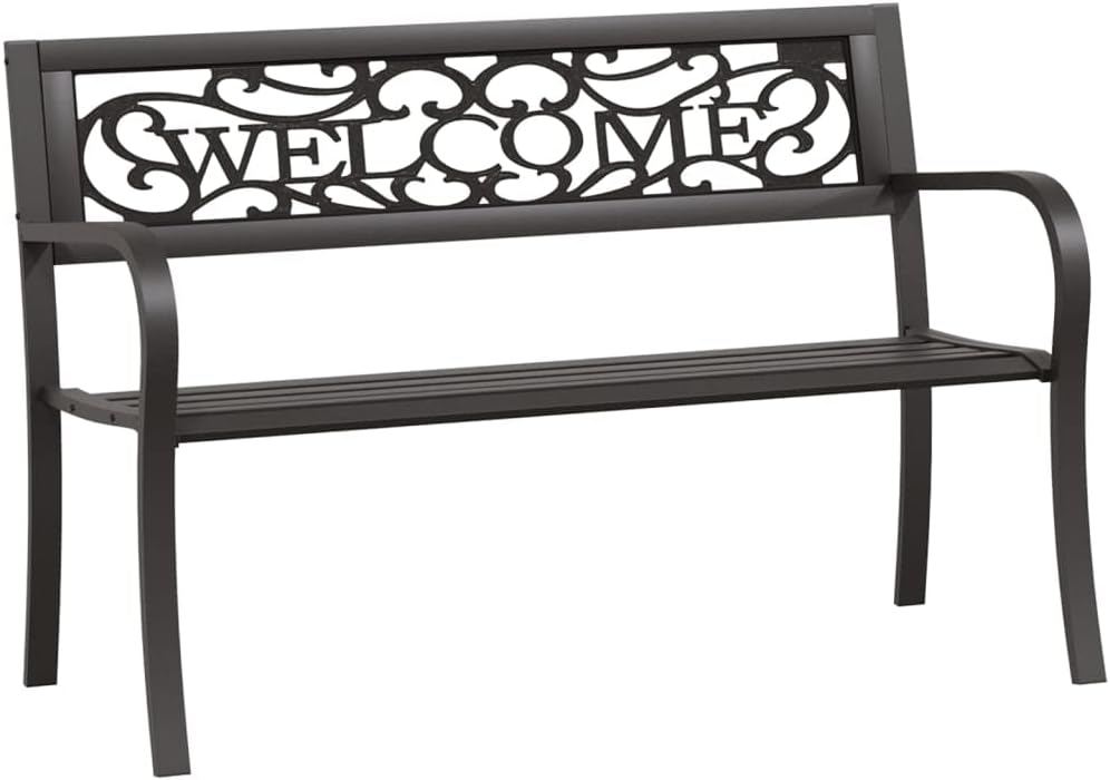 vidaXL Black Patio Bench 49.2" Made of Durable Powder-Coated Steel - Weather-Resistance and Easy Assembly for Garden, Patio, and Outdoor Areas