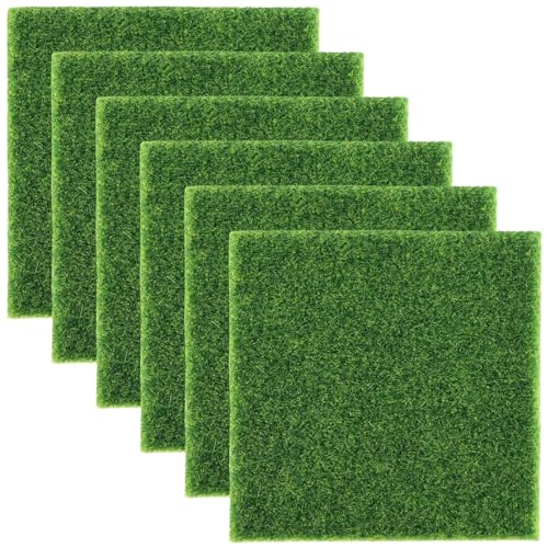 KSIUW 6 pcs Césped Artificial para Manualidades - Césped de Hierba Artificial Alfombra de Césped Miniatura de césped Artificial Jardín 15 * 15cm, Musgo Artificial, Casa Muñecas DIY Adorno Jardín
