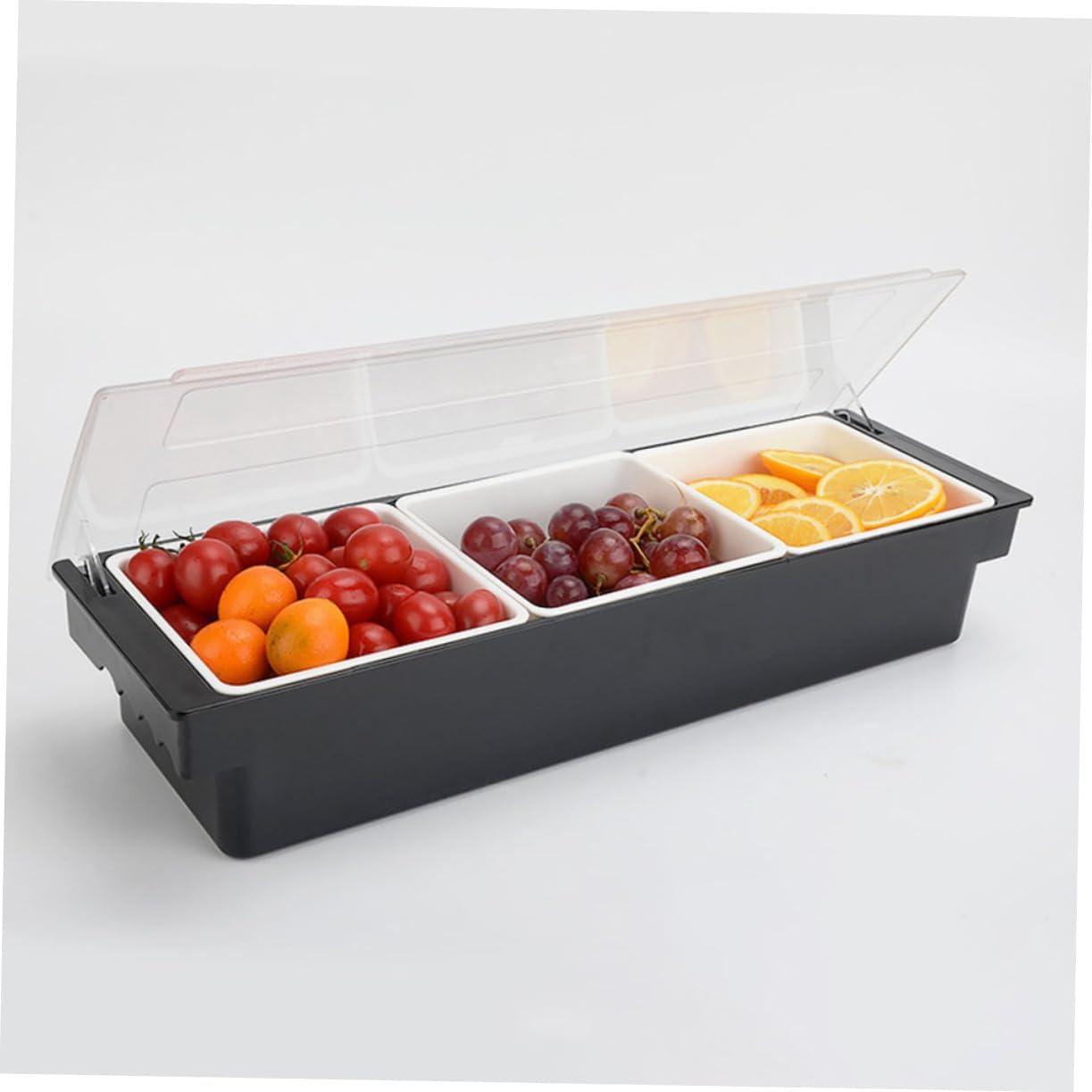 Zerodeko 3-Compartment Bar Condiment Box Plastic Fruit Organizer Case Lid for Snack Storage and Cocktail Garnishes Suitable for Home and Pub Use