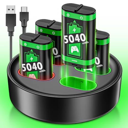 Image of Rechargeable Xbox Controller Battery Pack with Charger, 4 x 5040mWh Xbox Battery Pack for Xbox One, Xbox One S|X, Xbox One Elite, Xbox Series S|X Controller, Rechargeable Batteries for Xbox Controller