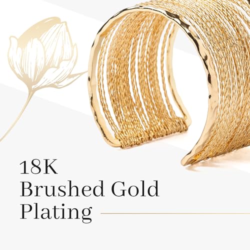 Adjustable Open and Wide Modern Cuff Design or Bangle, Bracelet Jewelry with Brushed 18K Yellow Gold Plating. Beautiful and Elegant for all Occasions. Quality crafted. Durable. High End Aesthetic Finish4