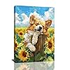 Dog Wall Art Country Sunflower Funny Corgi Pictures Wall Decor Farmhouse Canvas Painting Print Home Modern Artwork Decorations Framed for Bathroom Living Room Bedroom Office 16 x 24 inch
