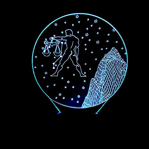 Preisvergleich Produktbild giyiohok 3D-Illusionslampe Led Nachtlicht Geschenke Bunte Konstellation Waage Touch Kleine Schreibtischlampe 7 Farbwechsel Tischlampe Kindergeburtstag Weihnachtsgeschenke