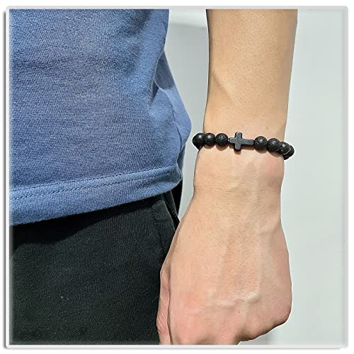 Xusamss Cross Bead Bracelet 8MM Lava Rock Turquoise Tiger Eye Onyx Stone Bracelet,7 1/2 Wrist2