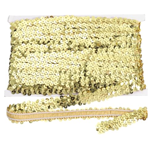sourcing map 10m x 2cm Elastic Sequins Trim Flat Stretchy Sequin Strip Paillette Fabric Ribbon Band for DIY Crafts Sewing Dress Gold