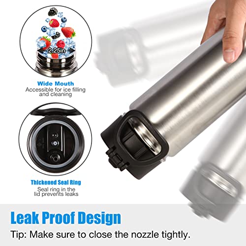 Image of Volhoply Insulated Water Bottles with Straw Bulk 2 Pack, 22 oz Stainless Steel Sports Bottle with Handle Lid, Double Walled Vacuum Metal Cups Cup, Reusable Cold Water Flask for Hiking(Silver,2 Set)
