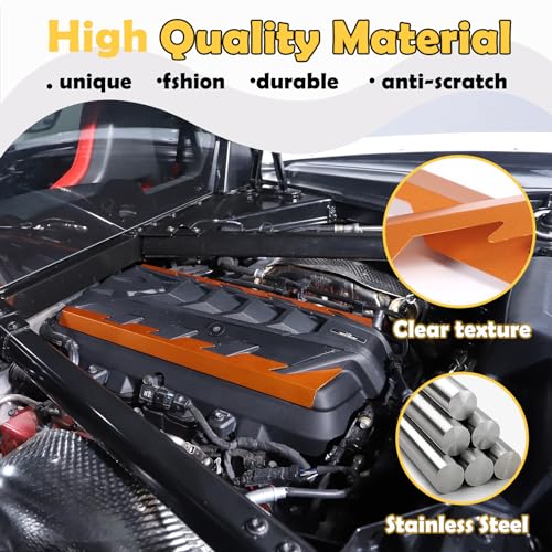 Image of CHEAYAR Engine Bay Panel Cover Compatible with Chevrolet Corvette C8 2020-2023, Engine Shroud Cover Panel Trims, C8 Accessories 2PCS (Engine Bay Trim - Orange Color)