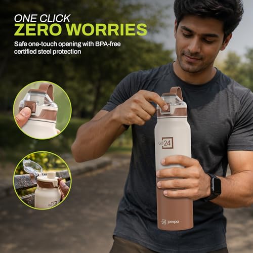 Image of Bottle 940ml | Hot and Cold Flask | ISI Certified Stainless Steel Bottle | 3 Layer Insulation | Leakproof | for Home, Office | 2-Year Warranty |Amaze X| Cream - Coffee