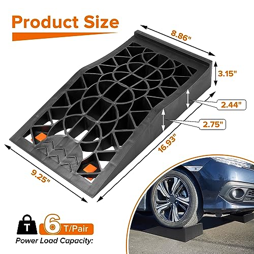 Image of Car Ramps for Easy Vehicle Maintenance and Safe Lifting, Sturdy, Lightweight, Low Profile, Heavy Duty Tire Ramps for Low Chassis Cars, 2 PCS