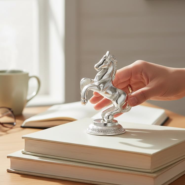 Image of KridayKraft Jumping Horse Metal Statue for Wealth Table Top Figurine for Living Room Bedroom Home Office Animal Decorative Showpiece Feng Shui Vanstu Sculpture for Gift Purpose. (Silver)