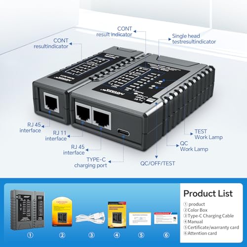 Image of NOYAFA NF-468YS Network Cable Tester, Ethernet Cable Tester for RJ11, RJ12, RJ45, CAT5,CAT6, CAT7, Continuity Tester,PoE Testing, UTP /STP Cable Checker, 60VAnti-Burn LAN Network Tool