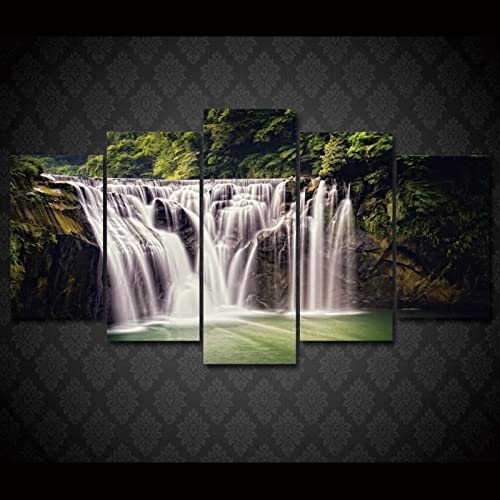 5 Pieces Wall Art Canvas Prints Canvas Wall Art 5 Piece Canvas Prints- Beautiful Mountain Waterfall - Modern Wall Artwork For Bathroom Home Office Decor 100 X 50 Cm -1D3I/S0I-1F6U1W2A2K9M5S6R6E4