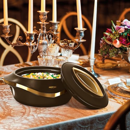Image of MILTON Pearl 1500 PU Insulated Inner Stainless Steel Casserole, 1270 ml, Dark Brown, BPA Free, Food Grade, Hot and Cold, Easy to Carry, Easy to Store, Chapati, Roti, Curd Maker