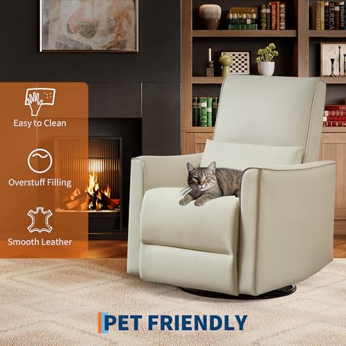 Sillón reclinable beige con tapizado en cuero sintético miniatura 4