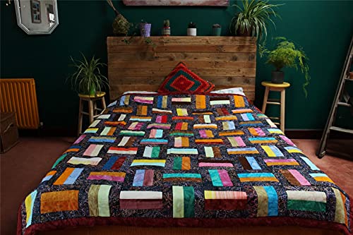 Colcha acolchada con estampado de batik y patchwork reversible LOUDelephant para cama matrimonio 3