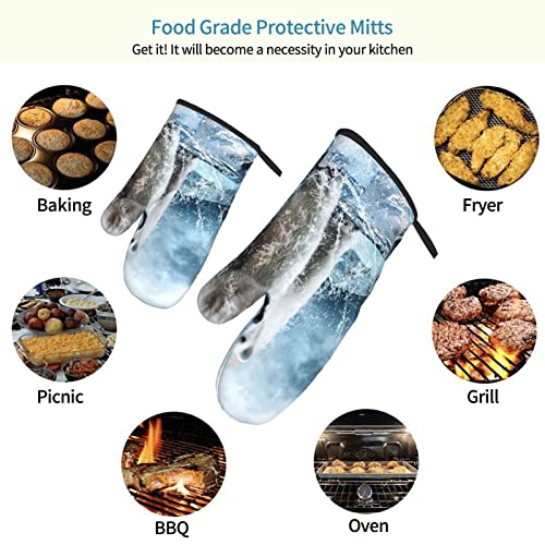 Cool Animal White Polar Bear Printed Oven Mitts Heat Resistant Non-Slip Waterproof Oven Gloves For Grilling Bbq Cooking Baking Kitchen Microwave Pizza #TOP5