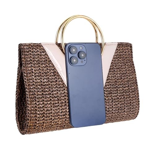 Image of YYW Summer Beach Straw Evening Bag,Straw Clutch Purse Straw Handbag Shoulder Bag Top-handle Bag