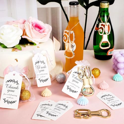 Baderke 50 Packs 50th Golden Bottle Opener Set 50th Birthday Party Favor Openers with Thank You Tags Organza Bags 50th Party Wedding Anniversaries Souvenirs Favors Decorations for Guests - Image 4