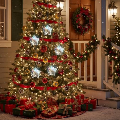 6 Stück Weihnachtsbaum Kristall Dekorationen,Transparente Sterne Kristalle zum Aufhängen,Sternenkristall Christbaumschmuck,Sonnenfänger Kristall für Weihnachten Party Hochzeit Dekoration