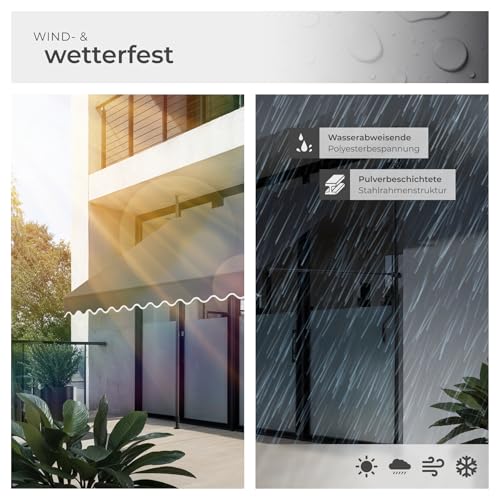 tectake® Klemmmarkise mit Handkurbel, Balkon Markise ohne Bohren, Markise höhenverstellbar, UV-beständig, wasserabweisend, Terrassenüberdachung, Sonnenschutz Terrasse & Balkon, 300 cm - schwarz/grau 4