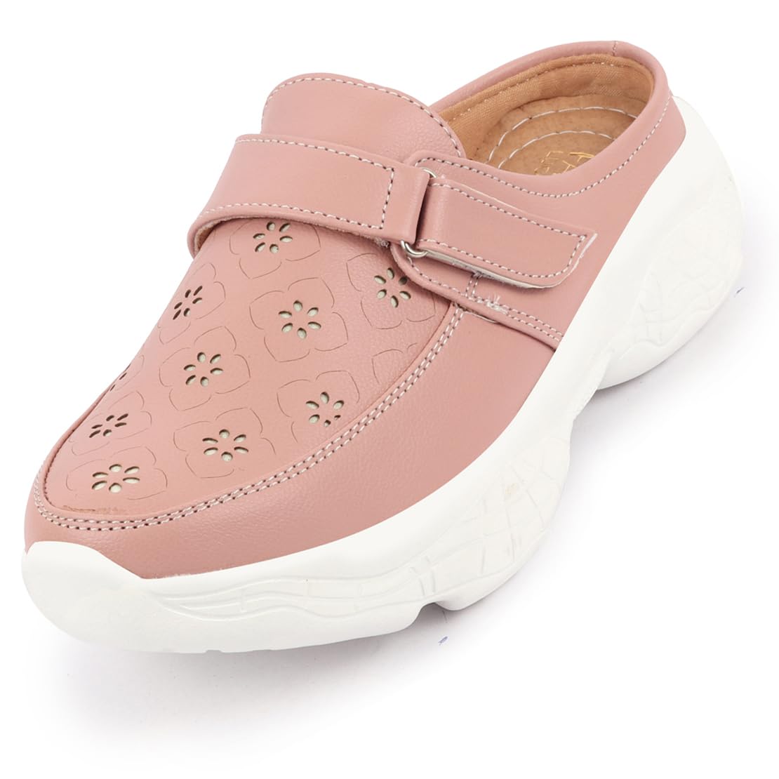 FAUSTO FST 1345 PEACH-40 Womens Peach Laser Cut Floral Hook and Loop Back Open Slip On Mules Shoes (7 UK) (B0C7R45S2K) Amazon Price History, Amazon Price Tracker
