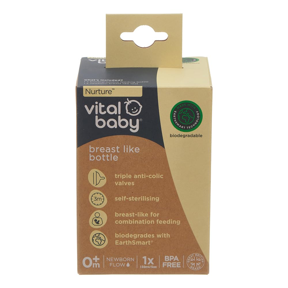 Vital Baby Nurture Breast-Like 0m+ Baby Feeding Bottles, 150ml 1pk, Self-Sterilising in 3 Mins, Triple Anti-Colic Valves - Image 3