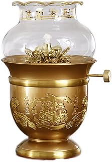 Lámpara de queroseno, lámpara de aceite, lámpara de mantequilla de cobre puro, lámpara de Buda para el hogar, lámpara de oferta de cabeza de Buda, lámpara de aceite rompevientos, luz eterna de Buda