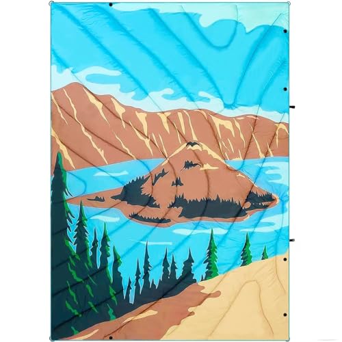 Bedvcaty Camping Blanket, Puffy Waterproof Travel Blanket, Warm Cozy Picnic Blanket, for Outdoors, Travel, and Mountain.(Lake, 78" x 56")