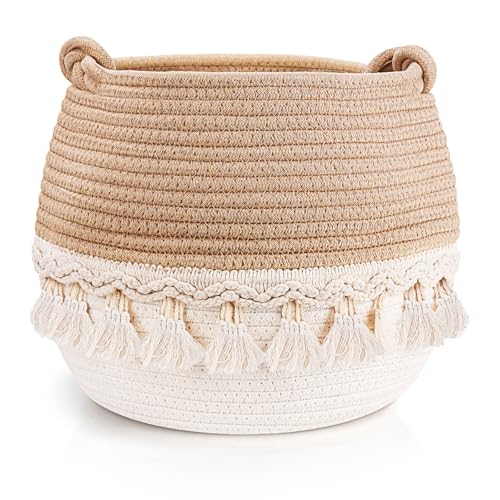 JUBORUI Geflochtener Korb Baumwollseil, Aufbewahrungskorb, Korb Badezimmer, Organizer Körbe, Baumwollkorb für Decken, Spielzeug, Kleidung, 30 * 24 cm