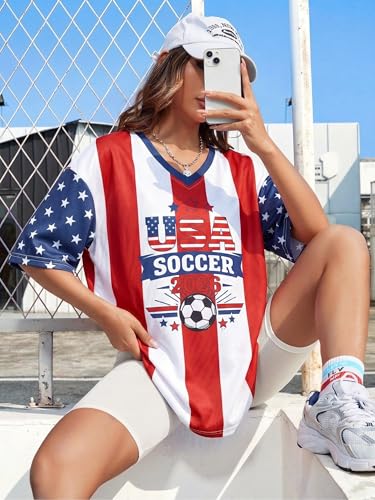 USA 2026 Soccer Cup Jersey: USA Jersey Shirts - Women Football Shirt Funny American Soccer Fans V Neck Clothes Red — view 4