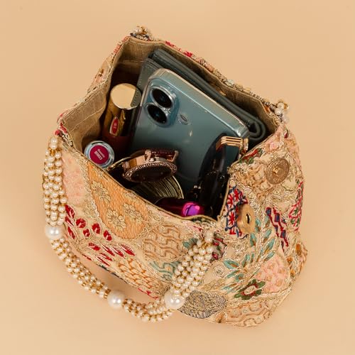 Image of Opulent Pearl Potli Bag, Bridal Wedding Handbag, Designer Beaded Clutch for Women, Festive Ethnic Purse