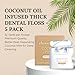 DOSMETICS Coconut Oil Infused Thick Dental Floss 5 Pack, Coconut Mint Expanding Dental Floss, Oral Care Stretchable Floss, Tooth Floss for Plaque Removal and Gum Protection, 32 Yards x 5 Flossers