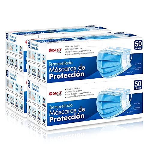 Salud, Personal Care Appliances Best Trading Cubrebocas Azul 200 piezas, Mascarilla Desechable Termosellada Tricapa, Tapabocas con 200 Piezas con Ajustador Nasal Oculto y Tecnología Ligera de...