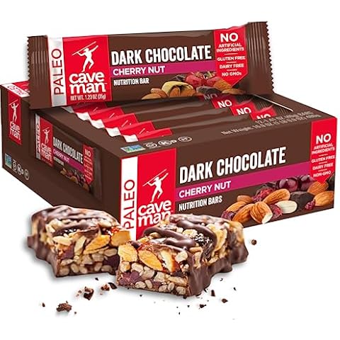 Caveman Nutrition Bars, Dark Chocolate, Cherry Nut, 12 Count, 16.9 Ounce, Friendly Paleo Bars, Excellent Value Cover