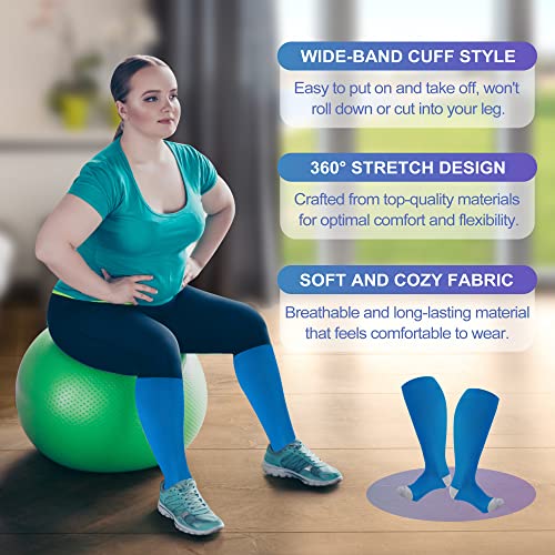 Image of Plus Size Compression Socks for Women Men, Wide Calf Extra Large, 15-20 mmHg, Knee High, for Nurses Pregnant Travel