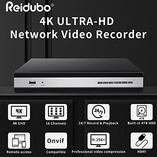 Reidubo 4K 16CH NVR(1080p/3MP/4MP/5MP/6MP/8MP) Network Video Recorder-Supports up to 8×8MP @25fps Home Security Camera System(No PoE Ports Included) Pre-Installed 4TB (Up to 6TB) Hard Drive - Image 3