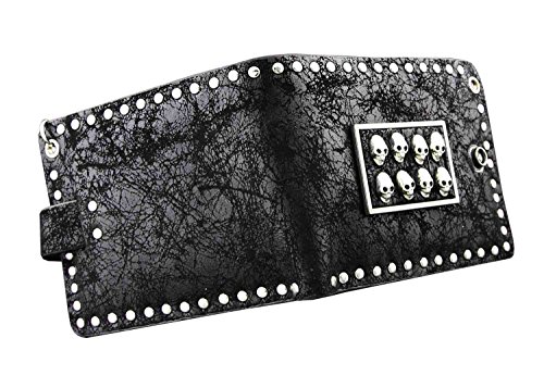 Skull Thick Leather Bifold Men's Card Money Wallet with Key Chain - Image 6