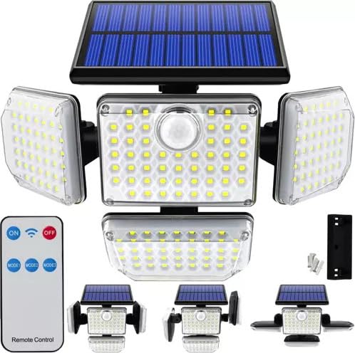 New Solar Lights Outdoor, 181 LED 2500LM, IP67 Waterproof, Solar Flood Lights, Motion Sensor Outdoor Lights, 4 Head 360°Extra-Wide Adjustable, 3 Modes with Remote Control, Security Light-image-36