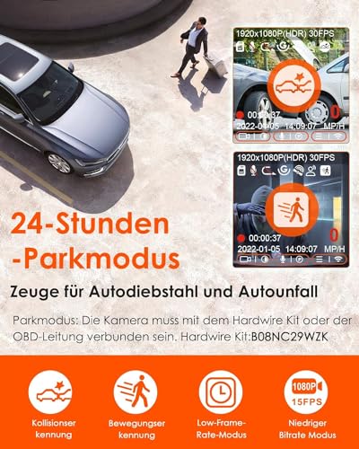 Dashcam Avant VANTRUE E1 Lite 1080P WiFi avec GPS Intégré - 6
