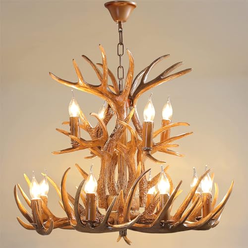 HermnJakk Deer Antler Chandelier with Adjustable Chain - 12 Light