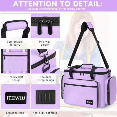 Image of Sewing Machine Carrying Case with Multiple Storage Pockets Large Capacity, Universal Tote Storage Bag Compatible with Most Standard Singer, Brother, Janome, Taro Purple