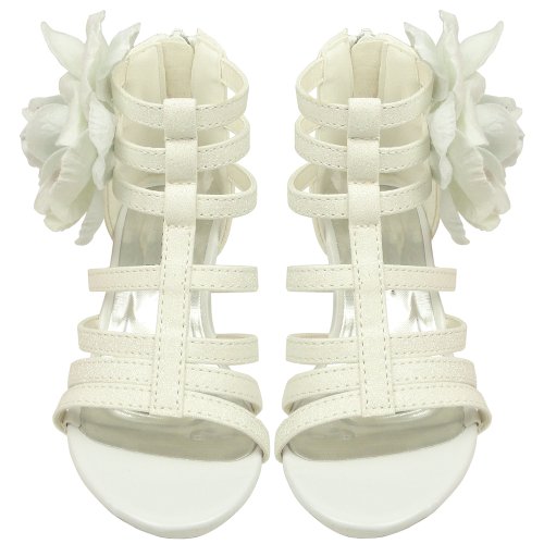 Kids Dress Sandals Strappy Glitter Fabric Flower Back Zipper Closure2