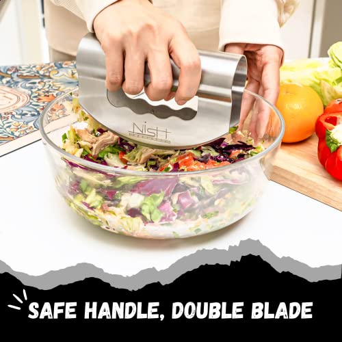 Nish Salad Choppers Mezzaluna Choppers with Protective Cover Mincing Knives Vegetable Knife Mezzaluna Mincer Double Blade Stainless Steel for Home Kitchen & Restaurant by Nish Products - Image 5