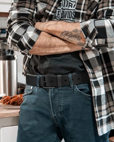 Image of CHAOREN Mens Belts Casual for Jeans - Full-Grain Leather, Durable Cowhide | Solid Buckle, Classic Style, Handmade, Daily Wear, Gift Box