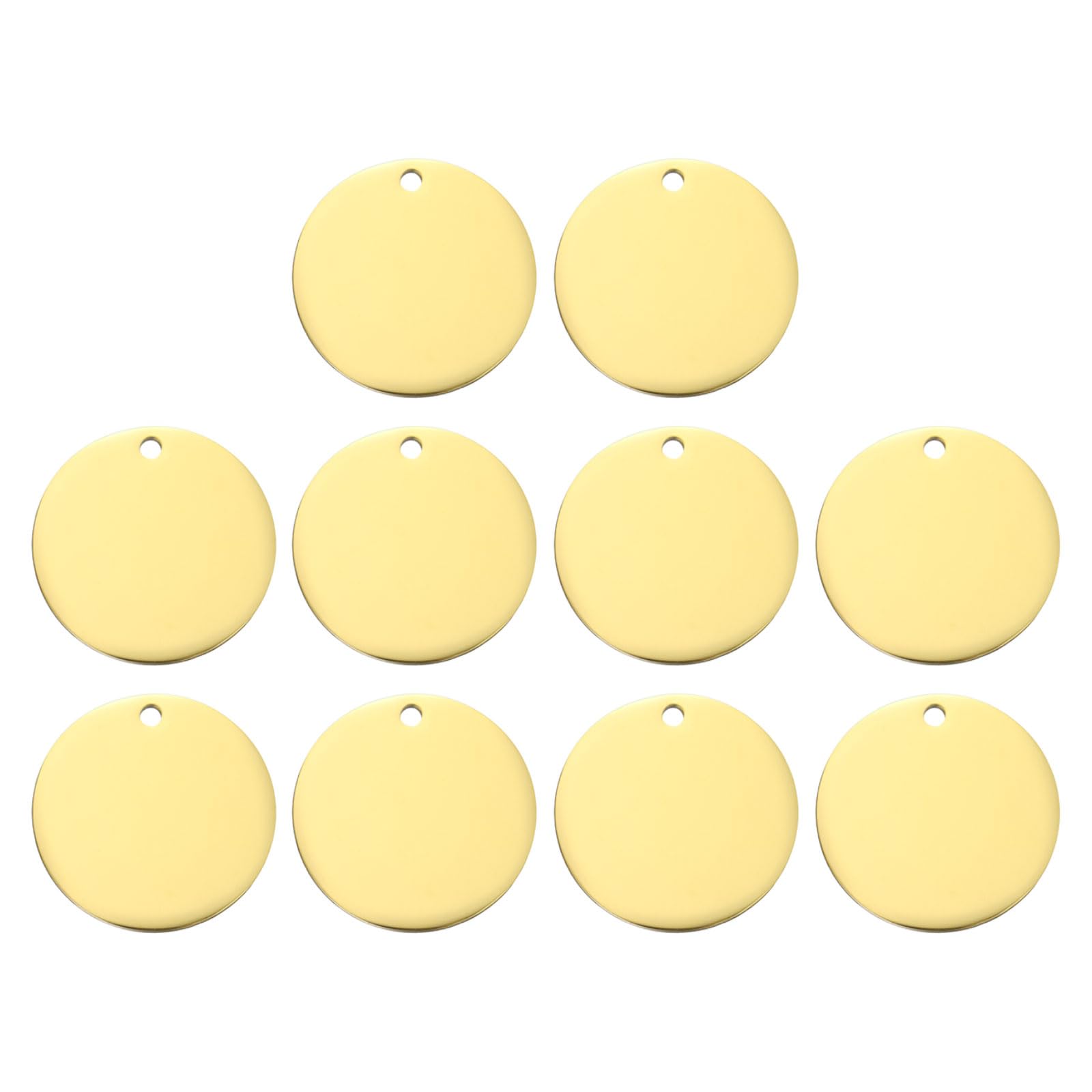 sourcing map 10 Pcs Round Blank Stamping Tag 10mm Stainless Steel Circle Polished Blanks Tag Pendants with Hole for Bracelet Crafts Labeling Making, Gold