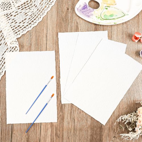 Image of 25 Sheets Watercolor Paper 7X 10, 300 GSM Deckled Edge Paper Rough /Textured Handmade Paper for Watercolors, Wedding Invitations, Cards, Crafts